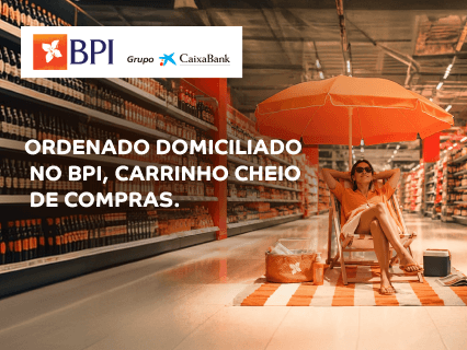 Banco BPI, ordenado dimiciliado e carrinho cheio de compras